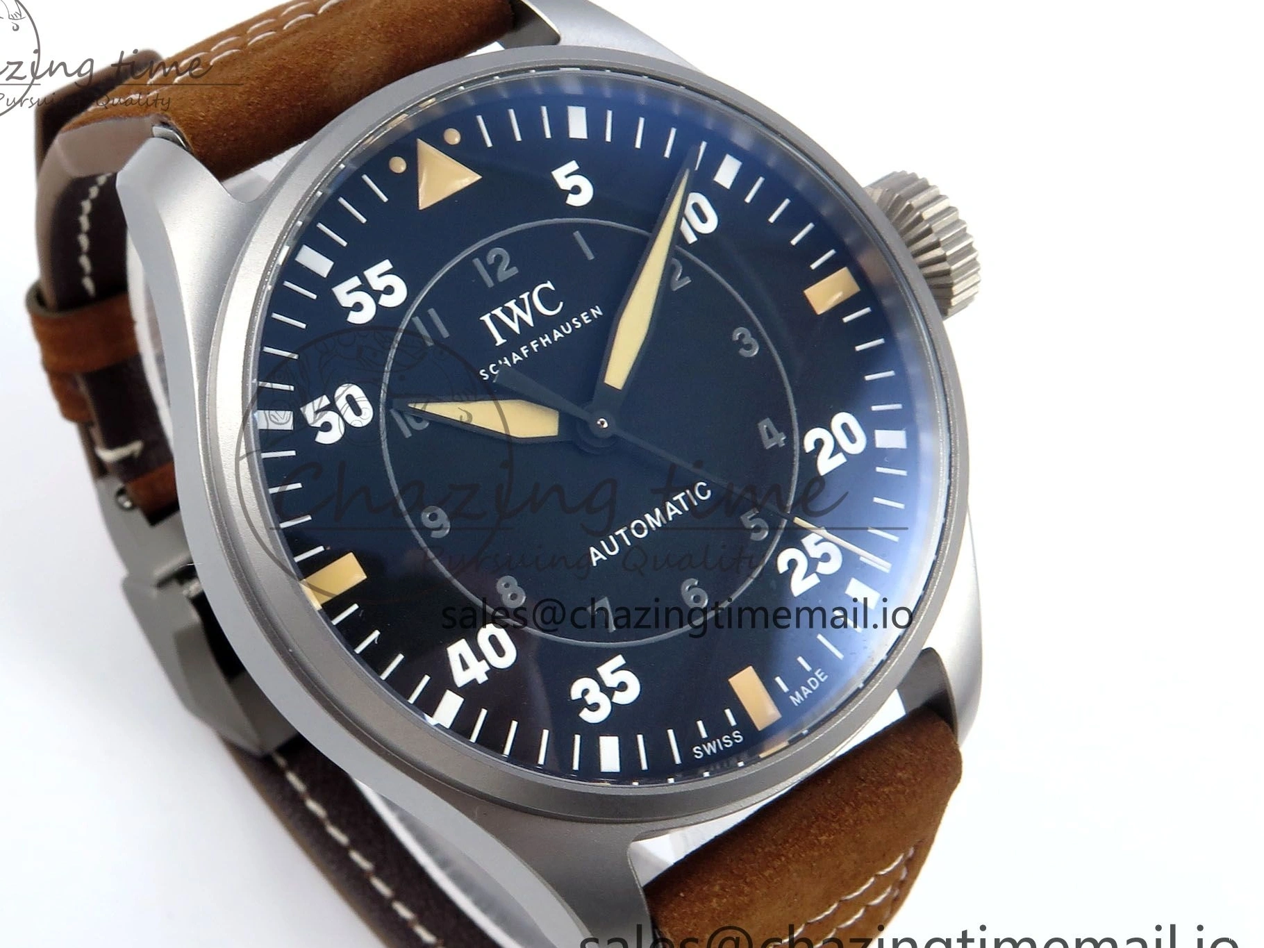 MIROTIME 0415 Big Pilot IW329701 M+F 1:1 Best Edition Black Dial on Brown Leather Strap MY RelaxedFit 7005